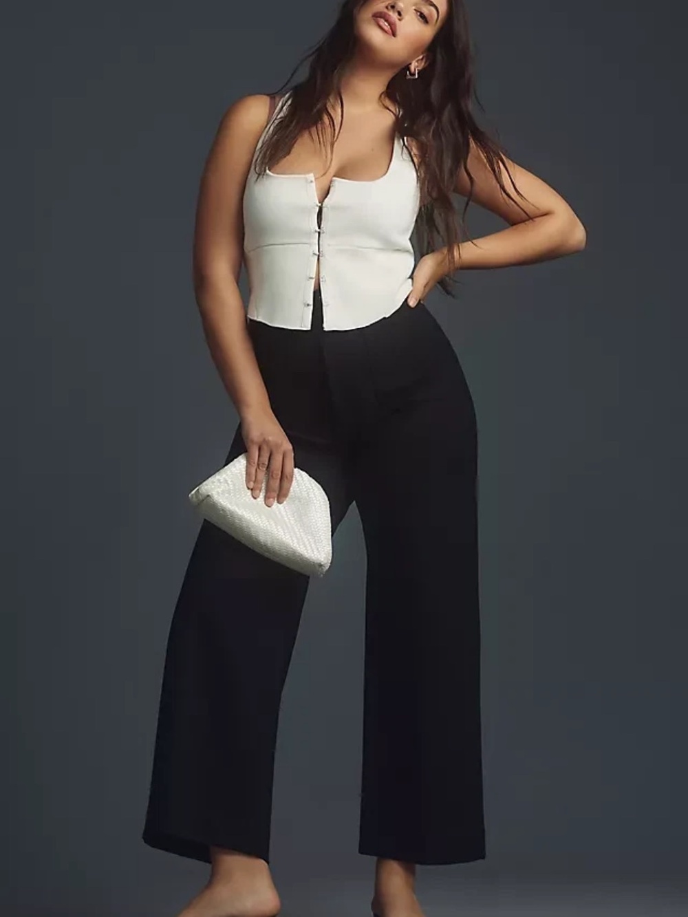 Anthropologie Maeve Colette Wide Leg Crop Stretch-Twill Pants in Black, Size 26